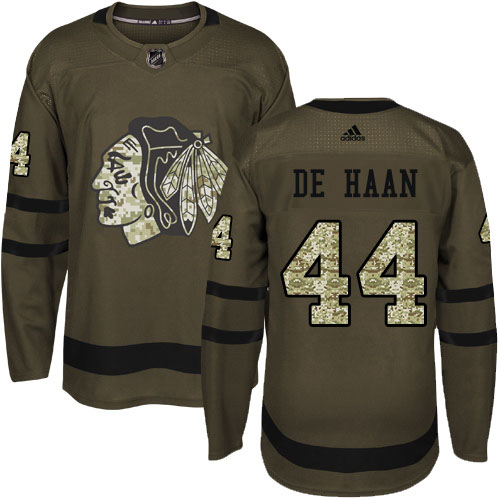 Adidas Blackhawks #44 Calvin De Haan Green Salute to Service Stitched Youth NHL Jersey